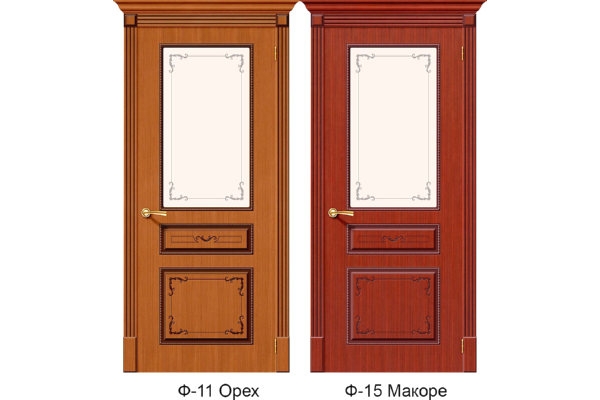 Межкомнатная дверь в шпоне файн-лайн «Классика», (цвет Ф-22 Ф-11 Орех, Ф-15 Макоре)
