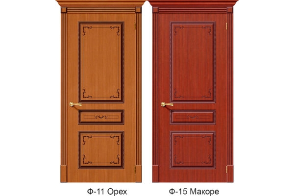 Межкомнатная дверь в шпоне файн-лайн «Классика», (цвет Ф-11 Орех, Ф-15 Макоре)