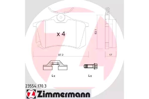 Комплект тормозных колодок, дисковый тормоз арт: ZIMMERMANN 23554.170.3