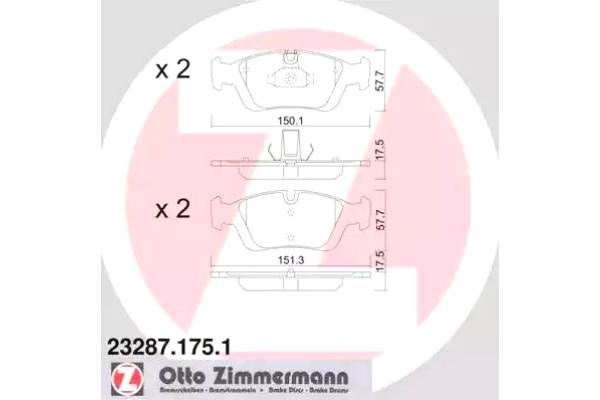 Комплект тормозных колодок, дисковый тормоз арт: ZIMMERMANN 23287.175.1