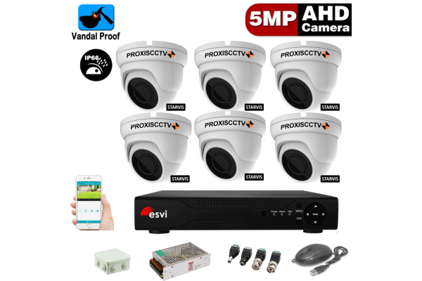 Комплект для видеонаблюдения - 6 антивандальных всепогодных камер HD 5Мп/Mpx  