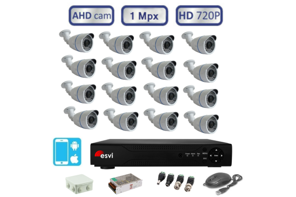 Комплект для видеонаблюдения - 16 уличных AHD камер 720P/1Mpx (light)  