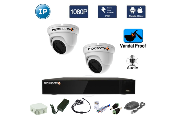 Комплект видеонаблюдения на 2 антивандальные всепогодные IP камеры 2Mpx (FullHD/1080P)