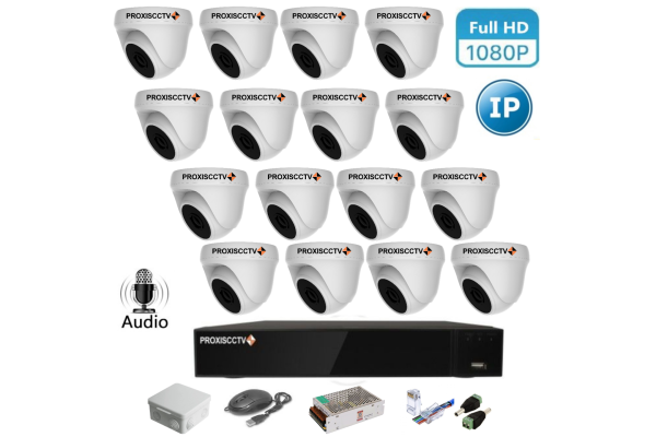Комплект IP видеонаблюдения - внутренний на 16 купольных IP камер FullHD 1080P/2Mpx 
