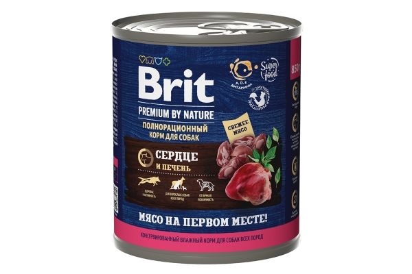 Брит Premium by Nature консервы с сердцем и печенью для взрослых собак всех пород