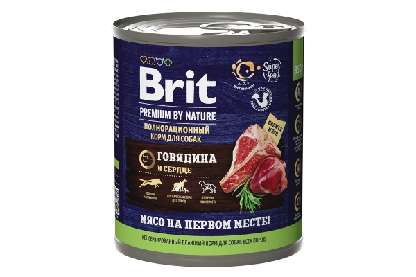 Брит Premium by Nature консервы с  говядиной и сердцем для взрослых собак всех пород