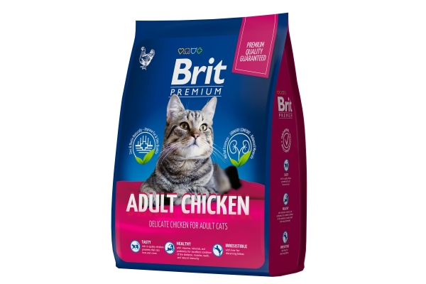 Брит Premium Cat Adult Chicken сухой корм премиум класса с курицей для взрослых кошек 