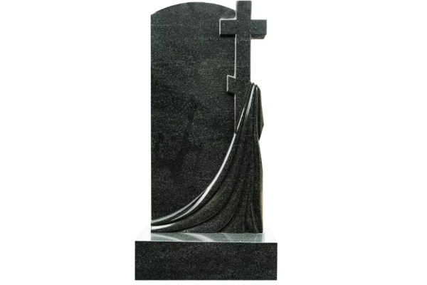 Памятник резной вертикальный с крестом и драпировкой внизу