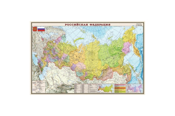 Карта "РФ" политико-административная DMB, 1:9,5млн., 900*580мм, матовая ламинация