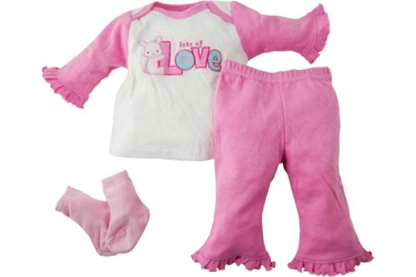 Комплект для девочки 3 предмета (розовый), 3-6 месяцев Bon Bebe