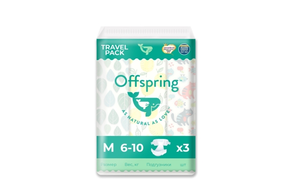 Подгузники Offspring Travel Pack, размер M, 6-10 кг, 3 штуки