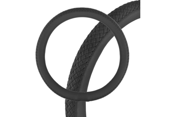 Оплетка на руль (М) черная с плетением иск.кожа Волна GD-047
