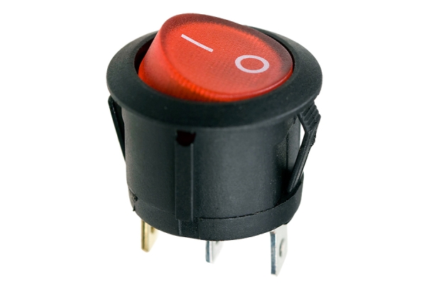 Выключатель клавишный круглый ON-OFF красный с подсветкой 12V 20А (3с) (RWB-214)