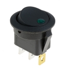 Выключатель клавишный круглый ON-OFF черный с зеленой подсветкой 12V 16А 