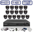 Комплект видеонаблюдения - 16 антивандальных всепогодных уличных AHD камер FullHD 1080P/2Mpx