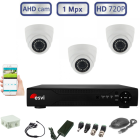 Комплект видеонаблюдения онлайн внутренний на 3 купольные AHD камеры 720P/1Mpx(light)