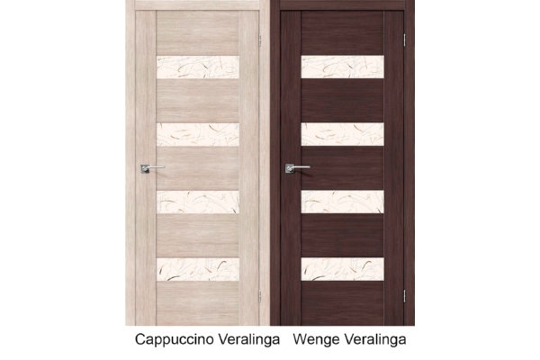 Межкомнатная дверь экошпон «Vetro VM4», (цвет Cappuccino Veralinga, Wenge Veralinga)