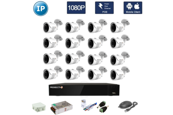 Комплект для видеонаблюдения - 16 уличных IP камер FullHD 1080P/2Mpx 