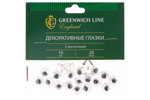 Материал декоративный Greenwich Line "Глазки", с ресничками, 10мм, 20шт.