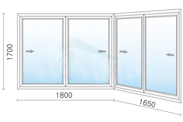 Раздвижное алюминиевое окно 3450x1700