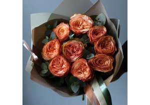 Букет цветов (9 пионовидных оранжевых роз)