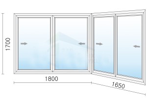 Раздвижное алюминиевое окно 3450x1700