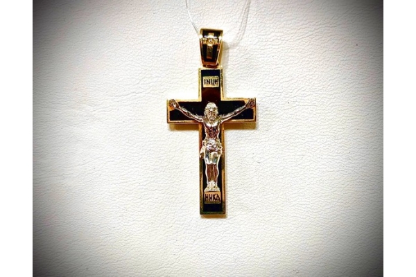 Крестик золотой маленький с бриллиантами и эмалью