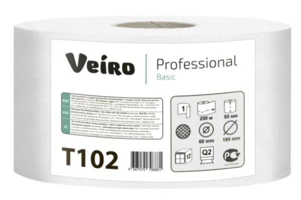Бумага туалетная VEIRO Professional Comfort на втулке,бабина 1-сл, 180м