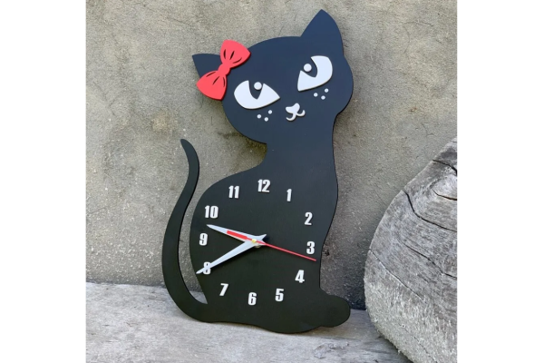 Часы в детскую Котик черный