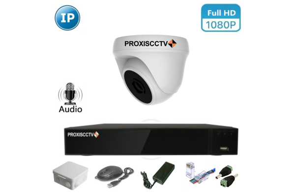 Комплект IP видеонаблюдения - внутренний на 1 купольную камеру FullHD 1080P/2Mpx 