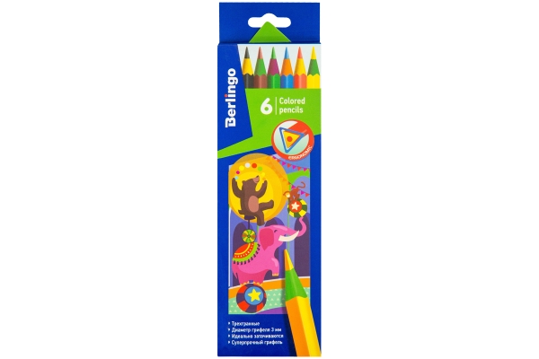 Карандаши цветные пластиковые Berlingo "Цирк", 06цв., заточен., картон, европодвес