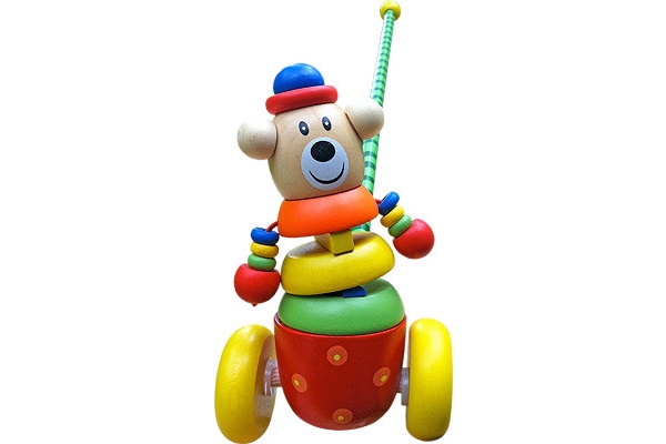Игрушка-каталка деревянная Мишка в шляпе Woody
