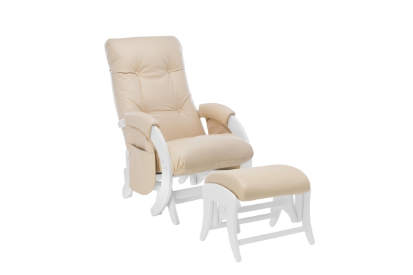 Кресло для мамы (глайдер) и пуф Milli Smile с карманами дуб молочный Polaris Beige экокожа