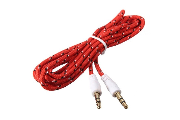 Разъем Aux (кабель) красный в оплетке 110см