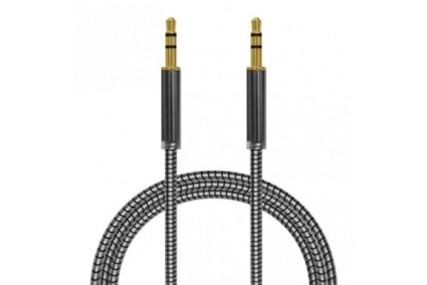 Разъем Aux WF-741 (кабель) 3,5мм*110см черный (металлическая пружина) 