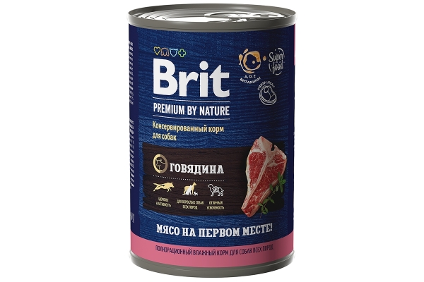 Брит Premium by Nature консервы с говядиной для взрослых собак всех пород
