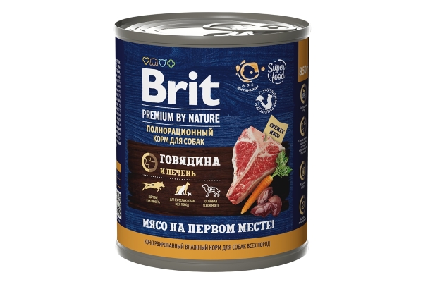 Брит Premium by Nature консервы с говядина и печенью для взрослых собак всех пород