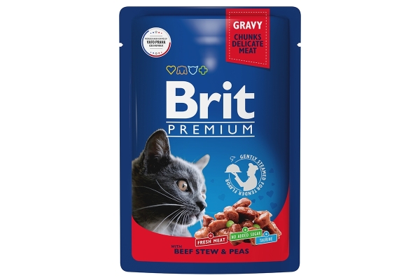 Брит Premium Пауч для взрослых кошек говядина и горошек в соусе 