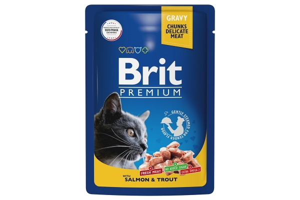 Брит Premium Пауч для взрослых кошек лосось и форель в соусе