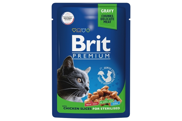 Брит Premium Пауч для взрослых стерилизованных кошек цыпленок в соусе