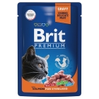 Брит Premium Пауч для взрослых стерилизованных кошек лосось в соусе 