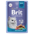 Брит Premium Пауч для взрослых стерилизованных кошек перепелка в желе 